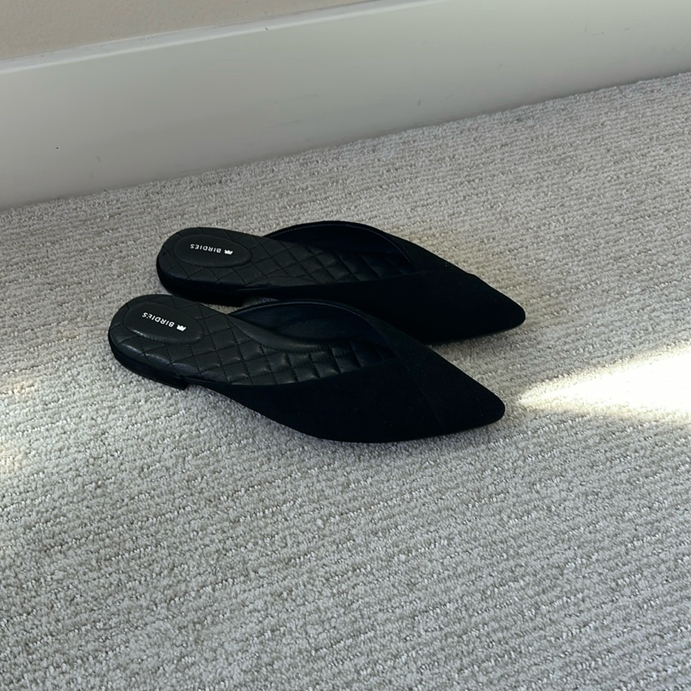 Birdies - The Swan, Black Suede Mules Size 10